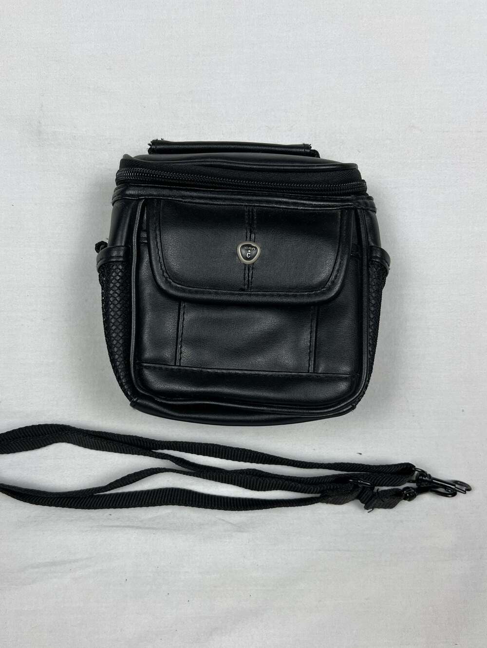 Icon Black Faux Leather Small Camera Bag Case with Detachable Shoulder Strap